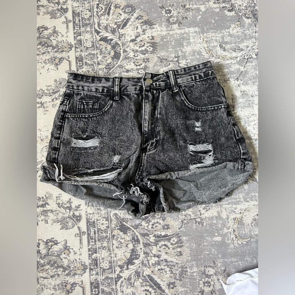 Charcoal Denim Shorts - Ripped